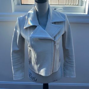 Cream designer leather jacket yigal azrouel